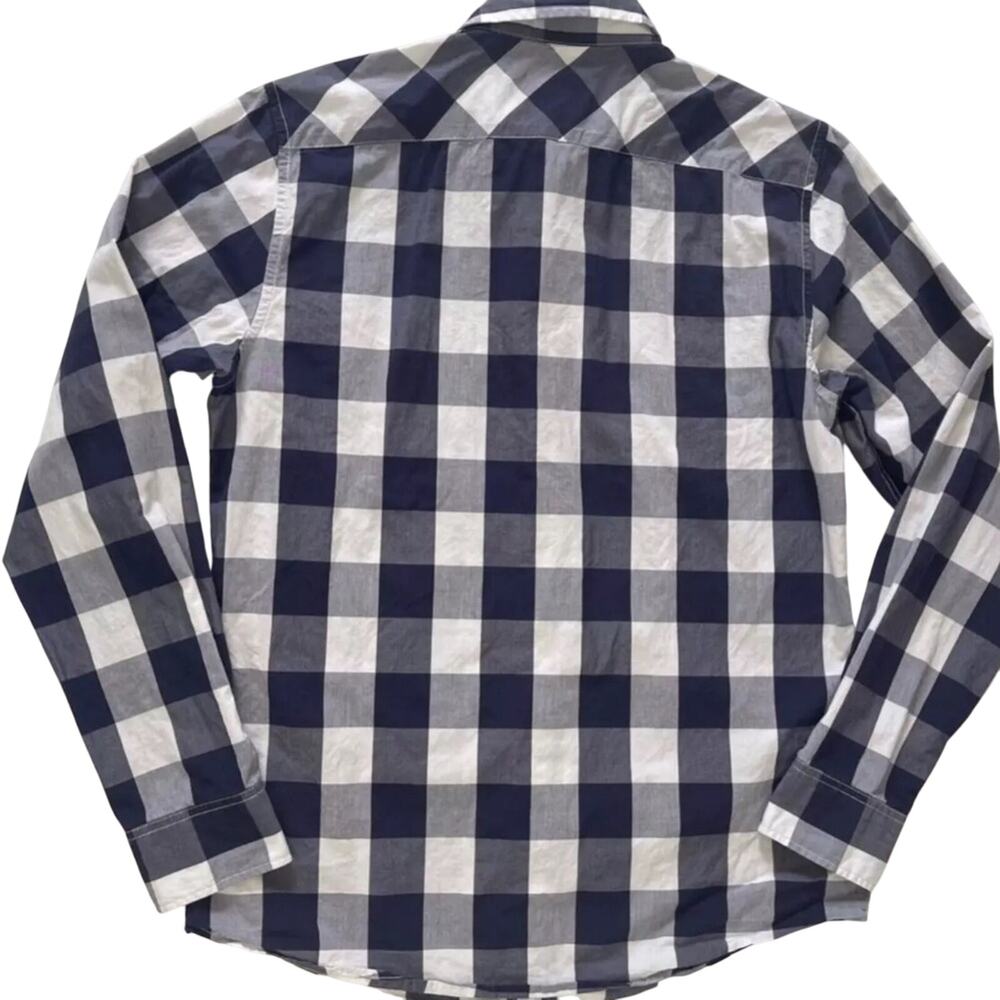Men's American Eagle Vintage Fit Blue White Buffalo Plaid Shirt Long Sleeve - Picture 6 of 16